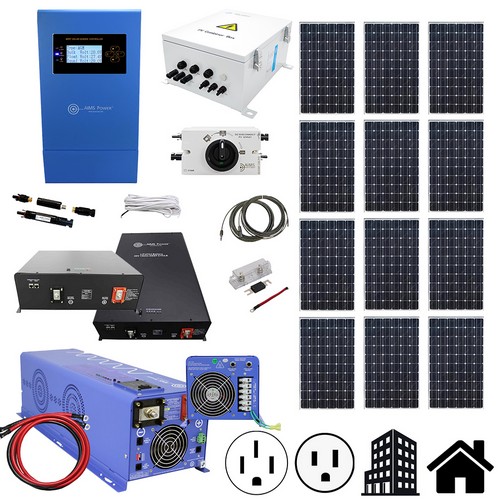 (image for) Aims Power, RCHEADWATER, Solar 3960 Watt, Inverter Charger 6000 Watt & 10.6 kWh 48V Lithium Battery | Complete Solar Power Kit for Large Off-Grid/Backup Applications